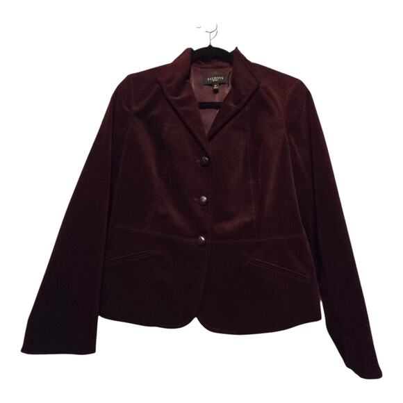 Talbots Velvet Blazer Jacket Womens 8 Petite Burgundy Equestrian Academia Preppy - Picture 1 of 13